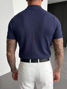 GRDR Men's Summer Short Sleeve Solid Color Knit Polo Shirt, Suitable For Summer Outings, Essential For Fashionable Styling - Navy Blue - View 6