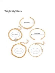 5PCS Ins Style Fashion Vintage Twisted Chain Rhinestone Bracelet Gold Plated Faux Gemstone Bracelet Bangle Set For Women - Gold - View 6