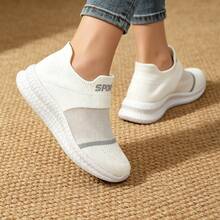 Women White Transparent Colorblock Casual Breathable Sneakers Street Style Low Top Skateboard Shoes, Comfy Non-Slip Lace Up Casual Sneakers - 白色 - 查看 6