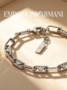 Armani Versatile Hip-Hop Style Cuban Chain Stainless Steel Men's Bracelet, Silver - Silver - View 3