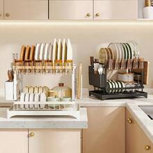 1pc Kitchen Detachable Dish Storage And Drain Rack, 1-Second Installation Dish Rack, Dish Rack, Large Capacity Double-Layer Drying Rack Drain Board Set, Bowl Rack, Cup Rack, Drain Board, Utensil Rack, Kitchen Accessories., Standing Shelf - Multicolor - View 8