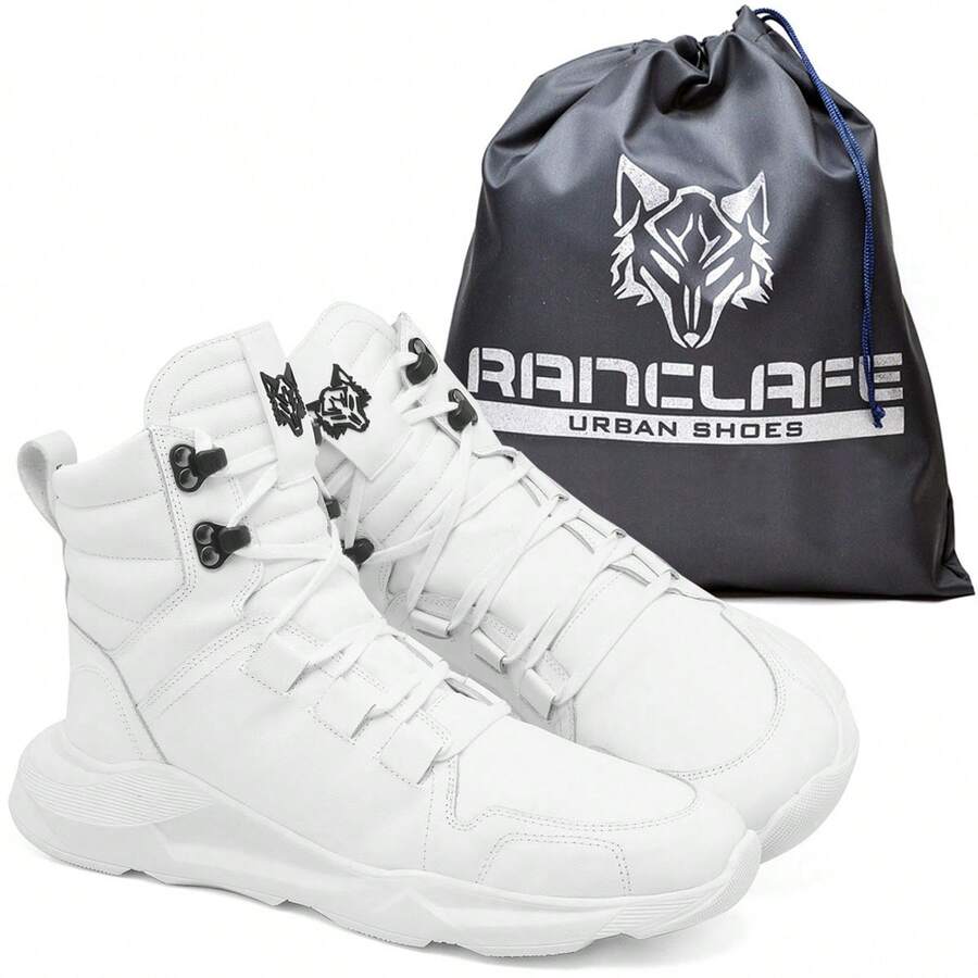 Men's Leather Sneakers Ranclafe 7033 Mid-Top Casual Gym Training Urban Comfortable - Putih - View 1
