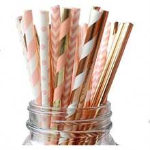 150 pajitas de papel biodegradables de oro rosa y rosa, diseo de lunares, 18 - Oro rosa y rosa. - Ver 3