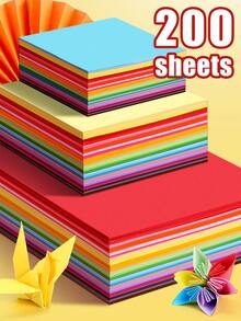 200 Sheets 10 Colors Colored Cardstock, Double-Sided Origami Craft Paper, DIY Art Classroom Supplies, Paper Art Scrapbooking Crafting Multi-Size Vibrant Thick Art Paper, Artistic Craft Stationery - Origami - View 1