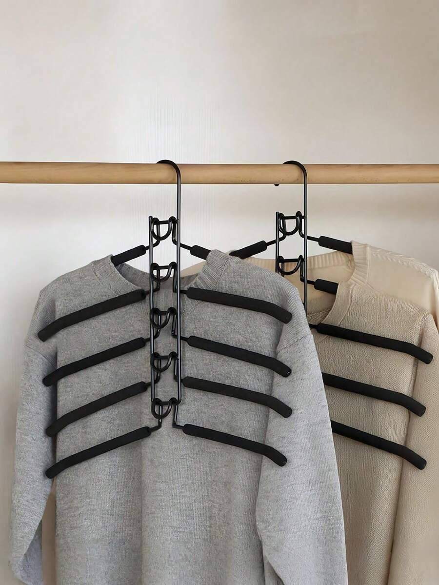 5-In-1 Metal Thickened Hanger With Non-Slip Foam Padding, Clothes Hanger Storage Rack, Closet Organizer, Vertical Storage Rack, Keeps Suits, T-Shirts, Coats Wrinkle-Free, Suitable For Home, Women, Men, Travel Essential, Room Decor, Closet Storage Accessory