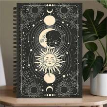 1本神秘女巫螺旋筆記本 - 天空太陽月亮星星設計，黑金魔法封面，100頁附索引標籤，適合日記、旅行、學校和辦公室使用，精巧女巫主題禮物 (威卡占星術日誌) - A5 - 查看 5