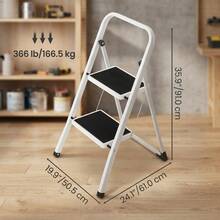 Folding Step Ladder Featuring A Broad Anti-Slip Platform, Suitable For Home Use, Versatile Step Stool, Compact For Storage, Supports Up To 166 KG, Ideal For Both For Home And Office 2-Tier Folding Stool, Step Ladder With Safety Lock, For Home Storage - White - View 2