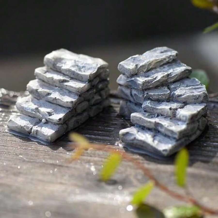 4pcs Miniature Resin Stone Stairs, Mini Fairy Garden Decor Stone Sculpture, Micro Landscape Bonsai Path Stairs, Suitable For DIY Micro Landscape, Gardening Decoration Ornaments And Fairy Garden Decor, Dollhouse Yard Pathway, Resin Craft - A - View 1