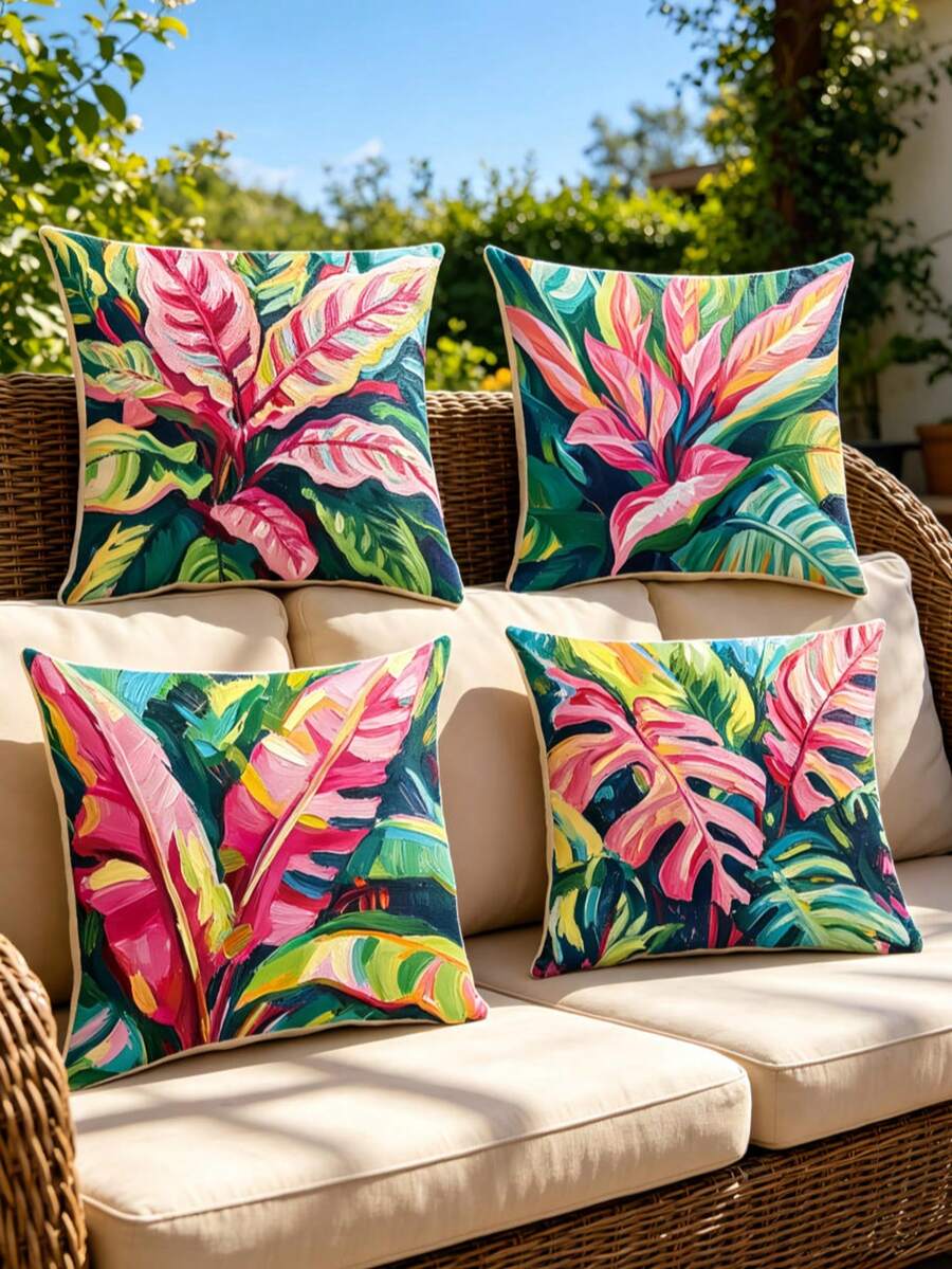 4pcs/1pc New Bohemian Style Themed Printed Throw Pillow Covers - Rich Colorful Floral Pattern Design, Summer Decorative Cushion Covers, For Room Decor, Living Room Decor, Sofa And Bedroom | With Zipper Closure | Removable And Washable | Skin-Friendly Soft And Comfortable Fabric - Durable, Fade-Resistant, Suitable For Decoration And Summer Home Decor. No Filling - Multicolor - View 1