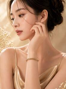 1pc Minimalist Diagonal Textured Women's Versatile Bangle Bracelet, Suitable For Daily Wear, Wedding And Banquet - Bracelet - View 3