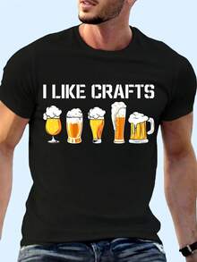 Camiseta de hombre con estampado de cerveza, adecuada para uso al aire libre, cómoda camiseta de manga corta con cuello redondo, apta tanto para hombres como para mujeres, para todas las est - Negro - Ver 1