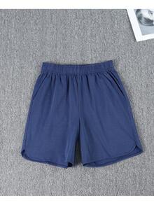 1件青少年男孩休閒時尚學院風百搭日常通勤運動直筒短褲 夏季 - 藏蓝色 - 查看 4