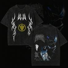 Legend Ranger Black Dino Thunder Vintage Washed T-Shirt - Brachio Hero Graphic Tee - 230G, Urban Grunge Style, Cosplay - Black - View 1