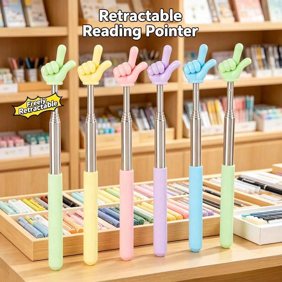 Retractable Reading Pointer Stick, Cute Hand Shape Teacher Classroom Pointer For Book, Extendable Reading Wand For Children, Home Use Teaching Stick For Middle School Students - Multicolor - View 1