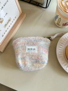 1pc Mini Coin Purse, Plush Portable Makeup Bag, High-End Lipstick Pouch, Student Compact Storage Bag - Velvet - View 8