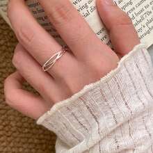 Anillo abierto de plata de ley S925 con textura irregular YWB-B285 - Plateado - Ver 6
