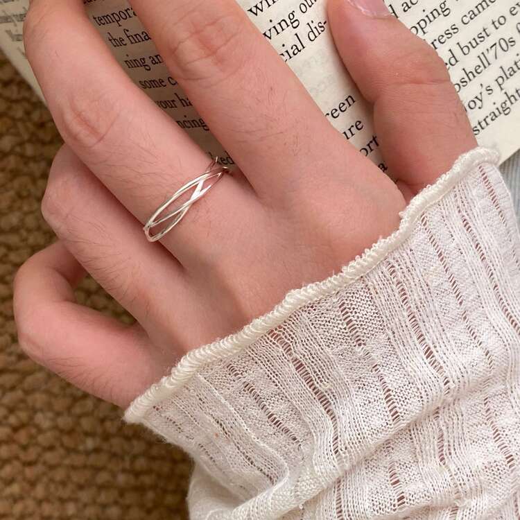 S925 Sterling Silver Irregular Texture Open Ring YWB-B285 - Silver - View 6