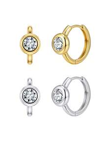 ORSA JEWELS 1 Pair 925 Sterling Silver 14K Gold Round Cut Moissanite Earrings, Minimalist Jewelry For Women And Men, Suitable For Wedding, Party, Banquet, Gift And Christmas - MOE23 - View 9