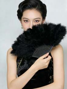 Feather Fan, Fashionable Summer Feather Hand Fan, Wedding Party Decoration, Bridal Party, Bridal Gift, Photography Prop, Foldable Hand Fan, Suitable For Costume, Dance, Tea Party, Wedding Decoration, Gift, Spring Gift, Chinese Style Feather Fan, Summer Gift, Summer Essential, Summer Portable, Graduation Gift, Congratulations On Graduation - A - View 3