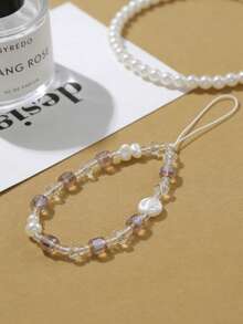 Pink Phone Chain, Crystal Mother Of Pearl Phone Lanyard Wrist Strap Anti-Loss Rope, Camera Phone Charm - Baby Pink - View 2