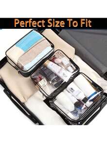 24/12/9/6/3 Transparent PVC Zipper Makeup Bag - High Quality Cosmetic And Toiletry Storage Bag, Suitable For Travel, Bathroom And Vacation Essentials (Medium Size, Transparent), Bathroom Accessories - Black - View 2