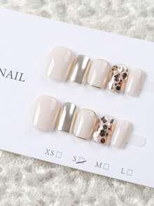 10 miếng móng tay giả dán ngắn hình oval làm thủ công, móng acrylic màu trắng sữa & vàng champagne, phong cách nhẹ nhàng sang trọng, trang trí lá vàng kim tuyến, phối màu tối giản, có thể tái sử dụng, phù hợp cho hàng ngày, tiệc tùng & lễ hội, mọi mùa, dòng nail art vàng bán chạy - Vàng - Xem 12