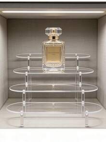 1pc - Acrylic Clear Multi-Layer Display Stand, Trapezoidal/Rounded Corner Design, Used For Storing Perfume, Jewelry, Dolls, And Cosmetics, Easy To Assemble And Durable. - Clear - View 2