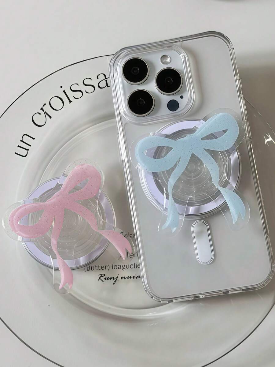 1 pièce Support de téléphone magnétique avec design de niche, anneau de support de téléphone magnétique en forme de papillon rose-bleu, support de téléphone portable de poche - Multicolore - Voir 1