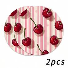 1/2/4/6/8/300 piezas Manteles de lujo de la serie de frutas, decorados con un patrón de cerezas frescas y un fondo de rayas rosas. Material de poliéster lavable a máquina, resistente a las manchas, impermeable y fácil de limpiar. Adecuado para decoración de fiestas y cocina. - Multicolor - Ver 17