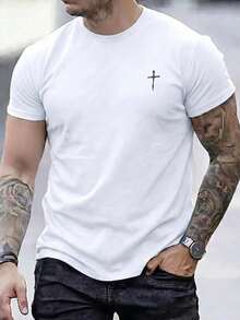 orta de manga corta para hombres con diseño sencillo y estampado, estilo moderno y minimalista.Corte corto, cómodo, suave, transpirable y absorbente.Envío exprés desde nuestro almacén local. - Blanco - Ver 1