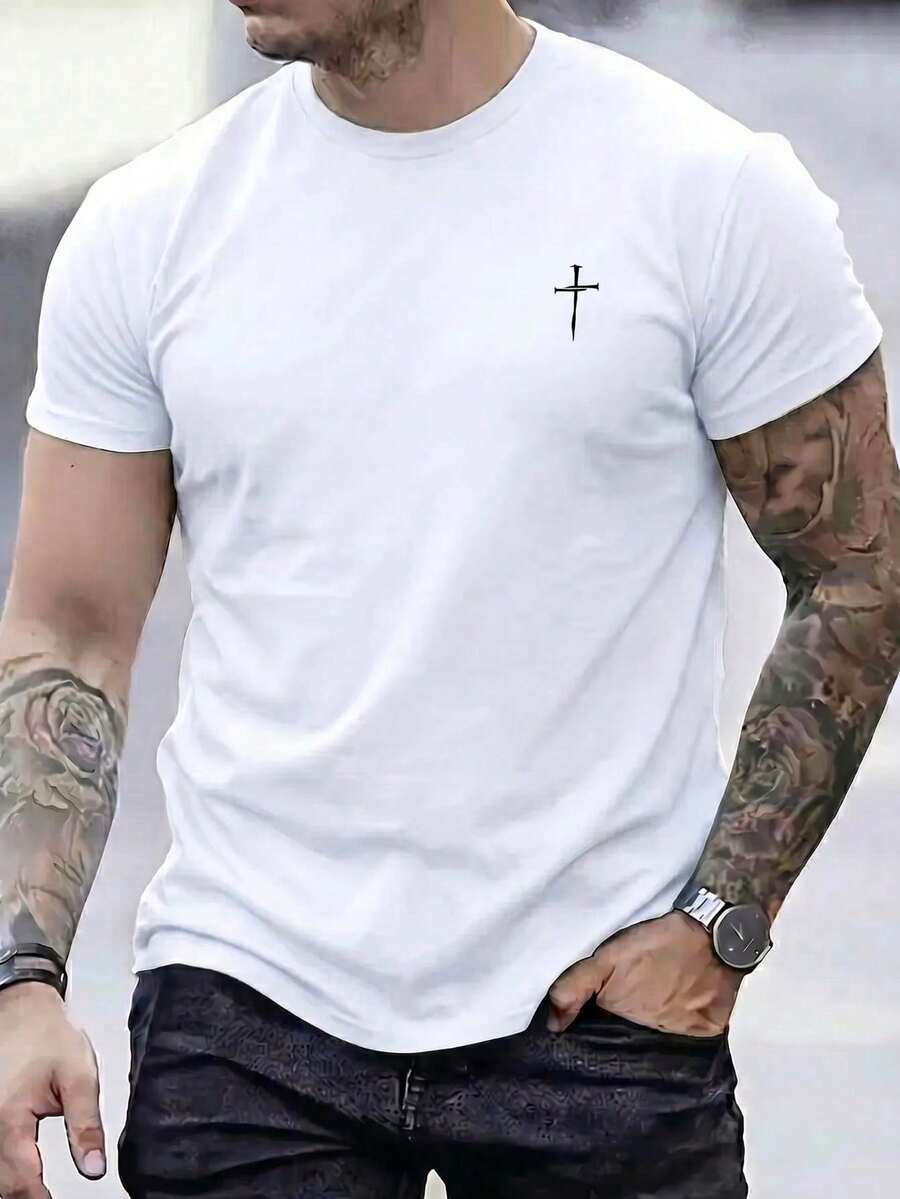 orta de manga corta para hombres con diseño sencillo y estampado, estilo moderno y minimalista.Corte corto, cómodo, suave, transpirable y absorbente.Envío exprés desde nuestro almacén local. - Blanco - Ver 1