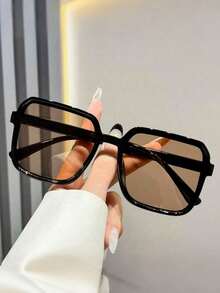 3pcs/1pc Vintage Square Unisex Fashion Classic Style Decorative Fashion Glasses, Bohemian Style, Suitable For Sports, Travel, Festival Outfits, Beach, Driving, Outdoor Wear, Vacation, Street, Sporty Style, Fishing, Streetwear And Accessories, Outdoor Activities, Party - Multicolor - View 3