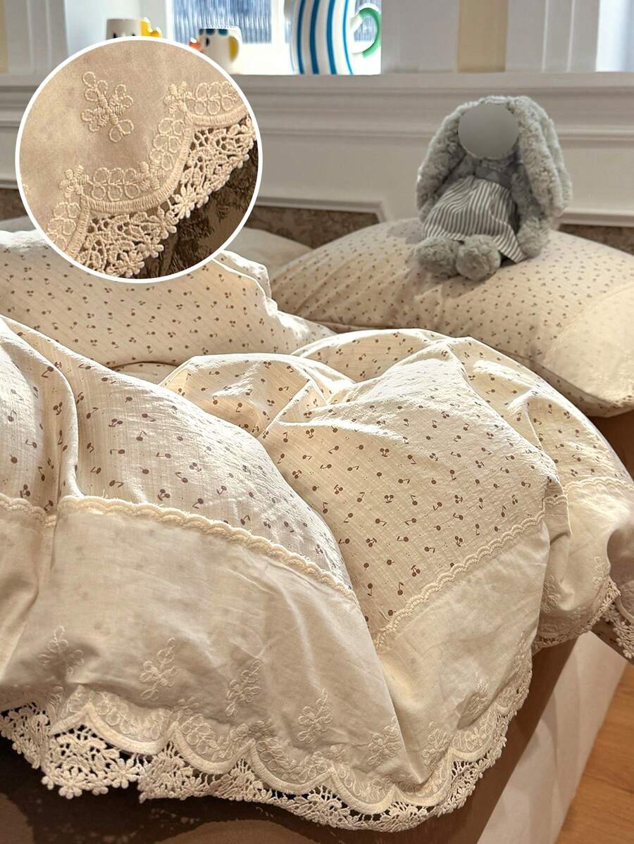 咖啡棕復古法式鄉村風荷葉邊4件套床上用品(僅床尾有荷葉邊)優雅公主風床上用品套裝,透氣柔軟四季通用,包含1件被套、1件床單、2件枕套,不含填充物,適用於臥室、宿舍、居家使用,多尺寸可選,返校宿舍裝飾,大學裝飾 - 查看 1