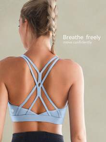 Tender Angel Women's Medium-High Support Sports Bra, Camisole Style, Beautiful Back, Removable Padding, Minimalist Yoga Tank Top, Running Fitness Bra, Backless Design - Sky Blue - View 5