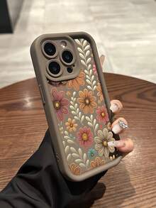 Fashion Floral Print Anti-Drop Phone Case Compatible With 11/12/13/14/15Pro Max - 棕色 - 查看 1