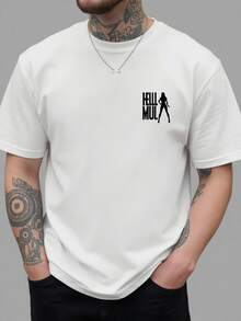 MUL, Silhouette With Double-Sided Print On The Front And Back, New Men's Crew Neck T-Shirt, Fashionable Casual And Sporty Loose Top, Short Sleeve T-Shirt - 黑色 - 查看 9