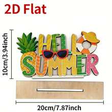 2D平面裝飾，可選1件「SUMMER VIBES」裝飾或1件「HELLO SUMMER」裝飾，熱帶海灘風木製裝飾，適用於派對裝飾與日常擺飾，客廳咖啡桌、臥室窗台、餐桌 - A - 查看 6