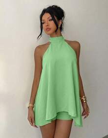 Women's Jumpsuit Dress With Halter Neck And Loose Fit For Summer - Light Green - View 4