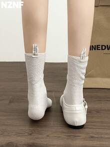 NZNF Giày thể thao đế bằng phong cách Đức cao cấp cho nữ, kiểu dáng mới mùa thu, giày sneaker đa năng dễ phối với chân váy - trắng - Xem 7
