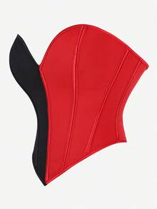 Red And Black Colorblock Fitted Corset Top, Sweetheart Neckline Bandeau Style Corset, Women's Waist-Cinched Tight Corset, Suitable For Halloween, Cosplay And Parties - Multicolor - View 2