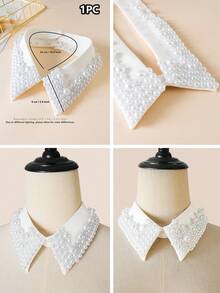 1pc Exquisite Faux Pearl Decorated Detachable Collar, Versatile Accessory For Blouses, Dresses And Other Garments - Multicolor - View 2