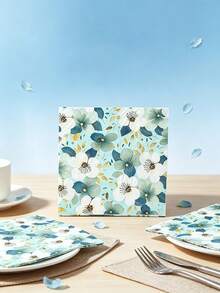 20/40pcs Light Mint Blue Watercolor Floral Print Disposable Paper Napkins, Suitable For Holiday Parties, Table Decor, Summer Beach Parties, Weddings, Birthday Parties And Table Atmosphere Arrangement - Multicolor - View 1