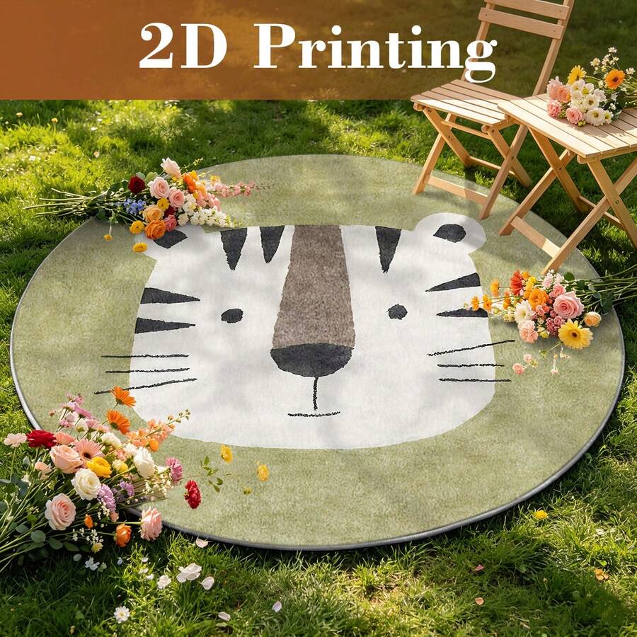 Cashmere-Like Tiger Face Illustration Pattern Printed Large Carpet, Exquisite Carpet, Comfortable And Beautiful, Versatile Decorative Style, Suitable For Multiple Scenes, Easy To Clean And Machine Washable, Available In Multiple Sizes. - A - View 1