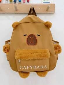 1 Large Capacity Cute Capybara Pattern Backpack. Lively Student Backpack, Multi-Pocket Design. Fashion Backpack. Mini Backpack, Small Backpack - Brown - View 6