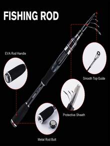 GOTURE 1pc Surf Spinning/Casting Fishing Rod - Graphite Fishing Rod, Telescopic Portable Carbon Fiber Travel Surf Rod, Suitable For Bass, Trout, Pike, Bluegill - Black - View 3