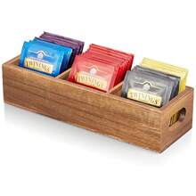 Wooden Tea Bag Storage Box With Dividers, Coffee Pod Organizer, Desktop Solid Wood Organizer Box, Portable Storage Box - Multicolor - View 2