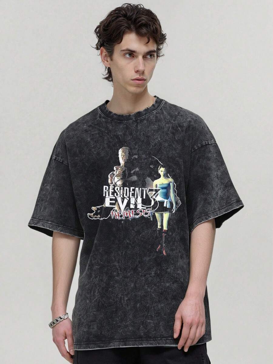 Plus Size Black T-Shirt With Nemesis 3 Design, Perfect For Gamers XXG8 - Black - View 1