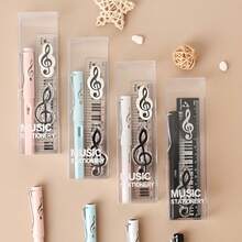 Music Style Stationery Set, Eternal Note Pencil, Note Shaped Eraser, Black & White Piano Key Ruler, Music Note Clip 4-In-1 Stationery Gift Box Set, Back To School Supplies, School Supplies, First Day Of School, Without Packaging Box - Multicolor - View 1