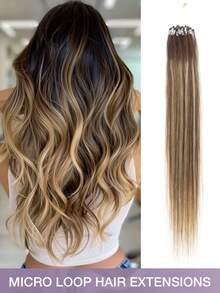 Micro Loop Hair Extensions Micro Bead Hair Extensions Nature Black 14-22inch Straight Micro Link Real Human Hair Hair Extensions Invisible Beads Thick Nano Ring Hair Extensions Silky And Smooth Easy To Wear For Daily &Halloween Costumes&Christmas - SP4/24 - View 2