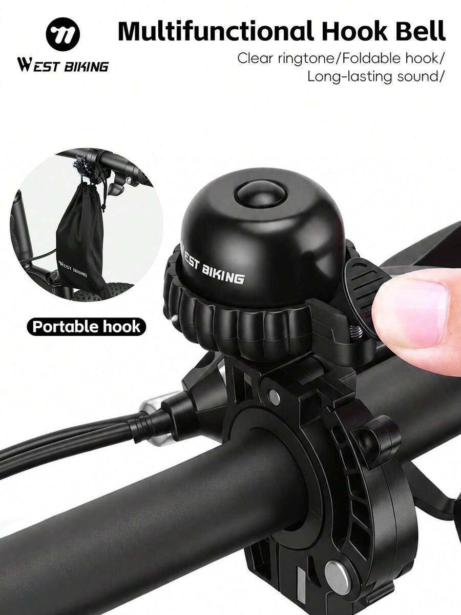 WEST BIKING Bicycle Bell Multi Functional Hook Aluminum Alloy Bell Suitable For 22.2-31.8mm Handlebars Convenient Cycling Equipment - Multicolor - View 1